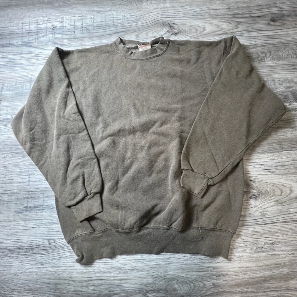 Oneita Sweatshirt Mens Medium Brown Vintage 90s Power-Sweats Made in USA Boxy
